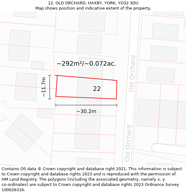 22, OLD ORCHARD, HAXBY, YORK, YO32 3DU: Plot and title map