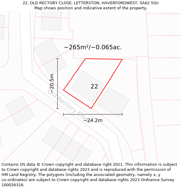 22, OLD RECTORY CLOSE, LETTERSTON, HAVERFORDWEST, SA62 5SU: Plot and title map