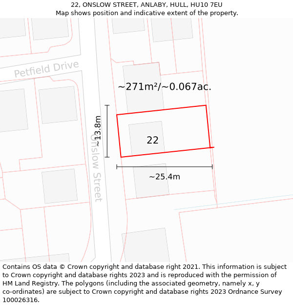 22, ONSLOW STREET, ANLABY, HULL, HU10 7EU: Plot and title map