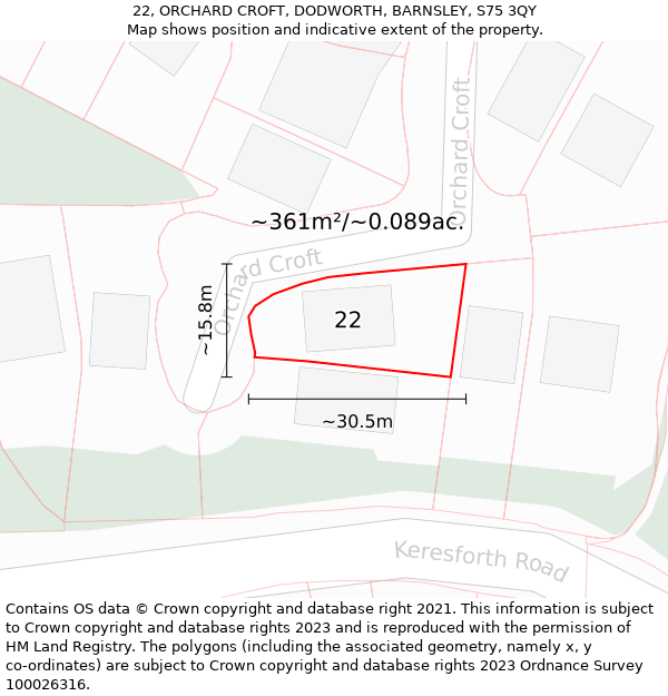 22, ORCHARD CROFT, DODWORTH, BARNSLEY, S75 3QY: Plot and title map