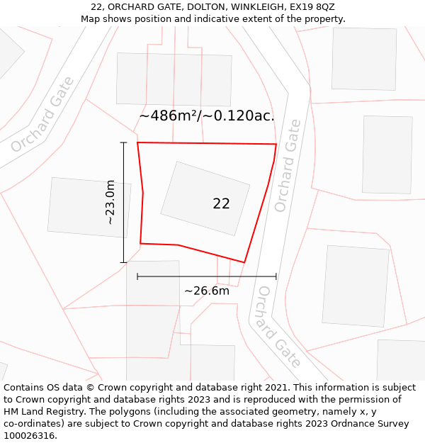 22, ORCHARD GATE, DOLTON, WINKLEIGH, EX19 8QZ: Plot and title map