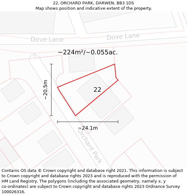 22, ORCHARD PARK, DARWEN, BB3 1DS: Plot and title map