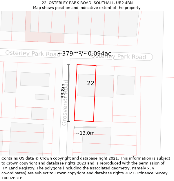22, OSTERLEY PARK ROAD, SOUTHALL, UB2 4BN: Plot and title map