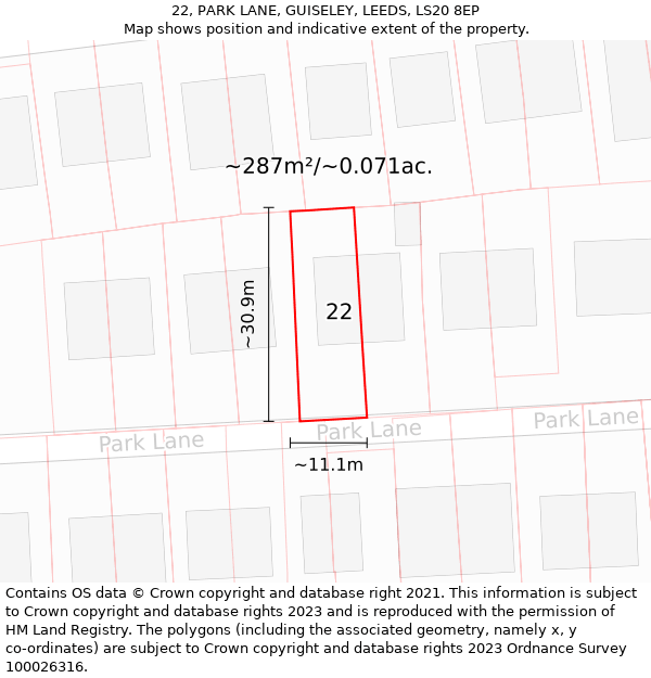 22, PARK LANE, GUISELEY, LEEDS, LS20 8EP: Plot and title map