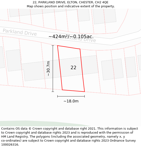 22, PARKLAND DRIVE, ELTON, CHESTER, CH2 4QE: Plot and title map