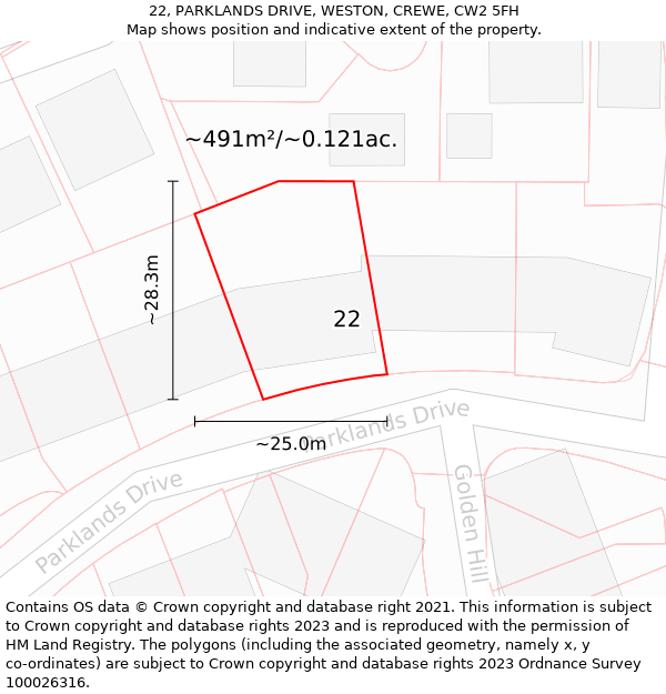 22, PARKLANDS DRIVE, WESTON, CREWE, CW2 5FH: Plot and title map