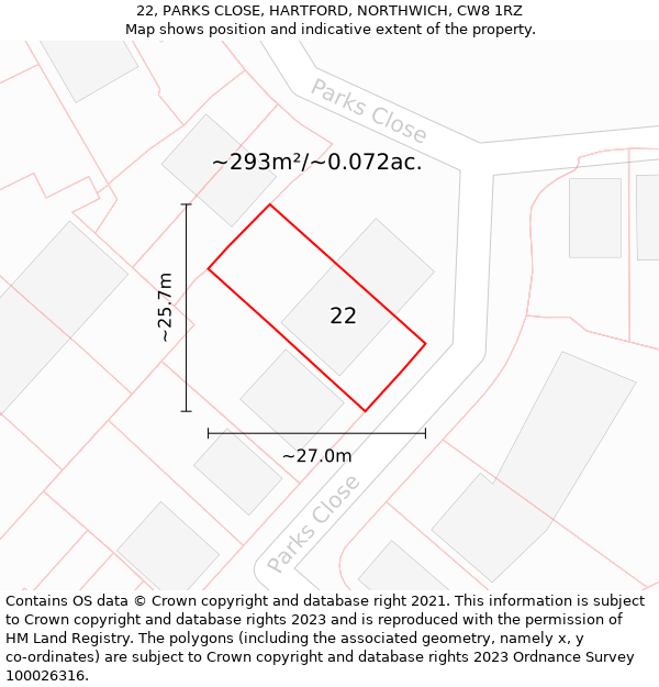 22, PARKS CLOSE, HARTFORD, NORTHWICH, CW8 1RZ: Plot and title map