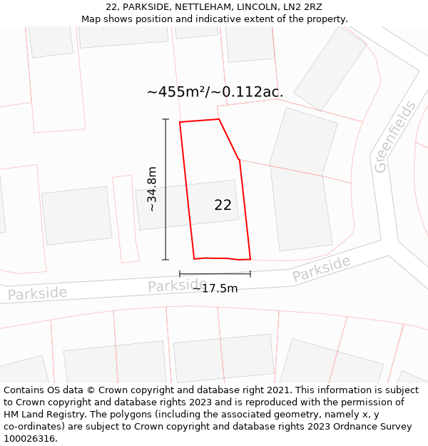 22, PARKSIDE, NETTLEHAM, LINCOLN, LN2 2RZ: Plot and title map