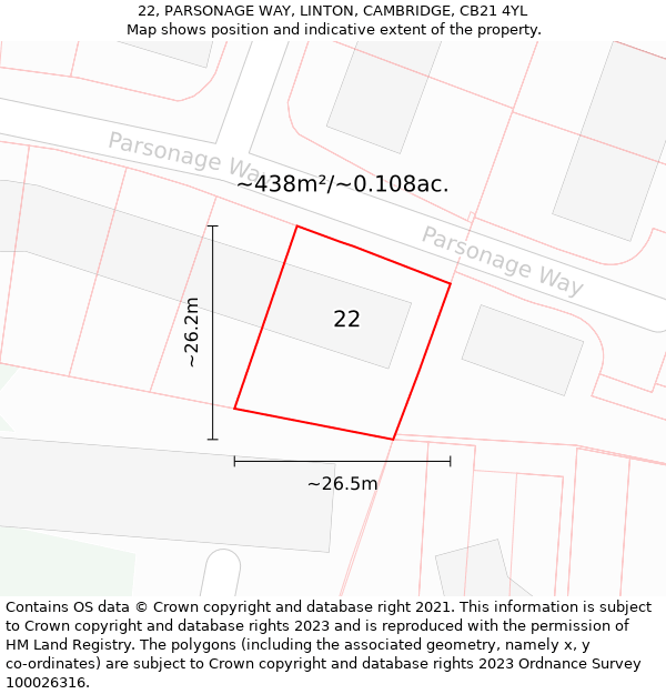 22, PARSONAGE WAY, LINTON, CAMBRIDGE, CB21 4YL: Plot and title map