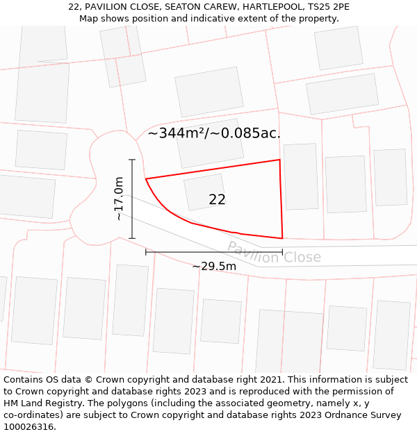 22, PAVILION CLOSE, SEATON CAREW, HARTLEPOOL, TS25 2PE: Plot and title map