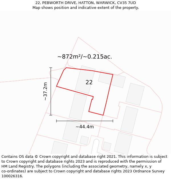 22, PEBWORTH DRIVE, HATTON, WARWICK, CV35 7UD: Plot and title map