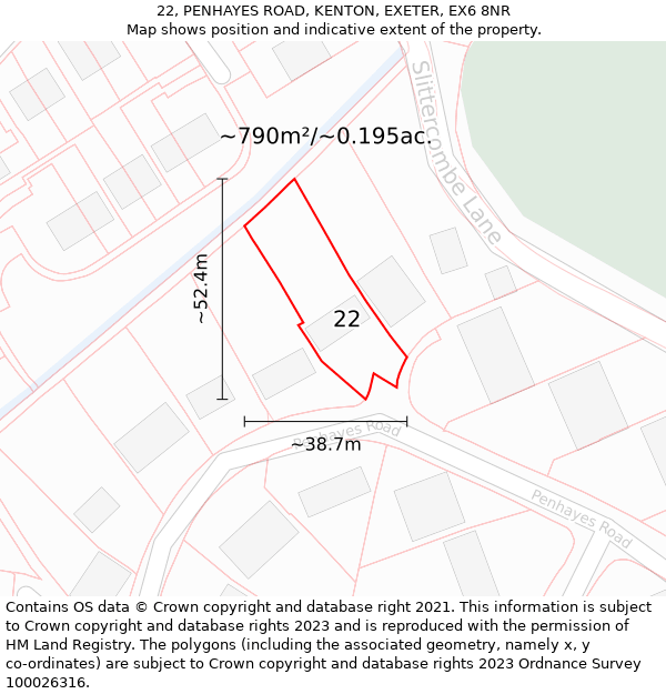 22, PENHAYES ROAD, KENTON, EXETER, EX6 8NR: Plot and title map