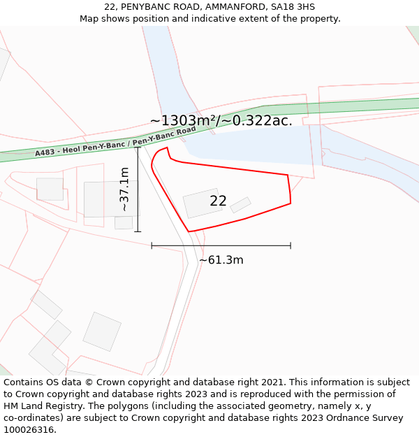 22, PENYBANC ROAD, AMMANFORD, SA18 3HS: Plot and title map