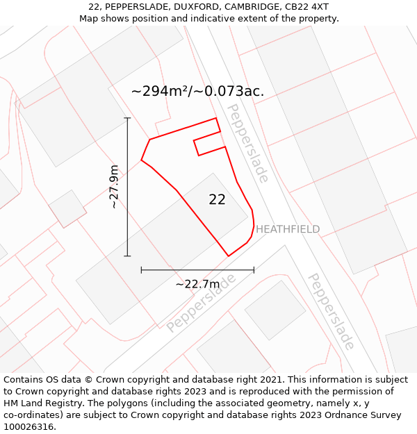 22, PEPPERSLADE, DUXFORD, CAMBRIDGE, CB22 4XT: Plot and title map