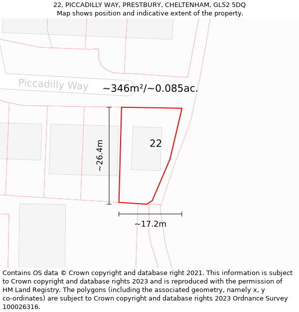 22, PICCADILLY WAY, PRESTBURY, CHELTENHAM, GL52 5DQ: Plot and title map