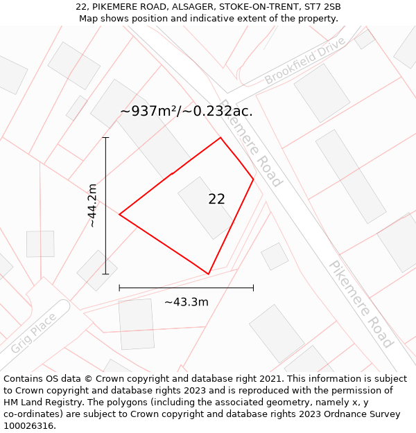 22, PIKEMERE ROAD, ALSAGER, STOKE-ON-TRENT, ST7 2SB: Plot and title map