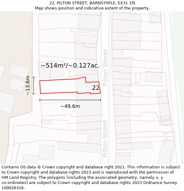 22, PILTON STREET, BARNSTAPLE, EX31 1PJ: Plot and title map