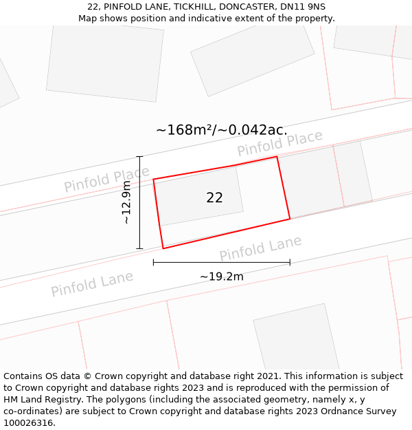 22, PINFOLD LANE, TICKHILL, DONCASTER, DN11 9NS: Plot and title map