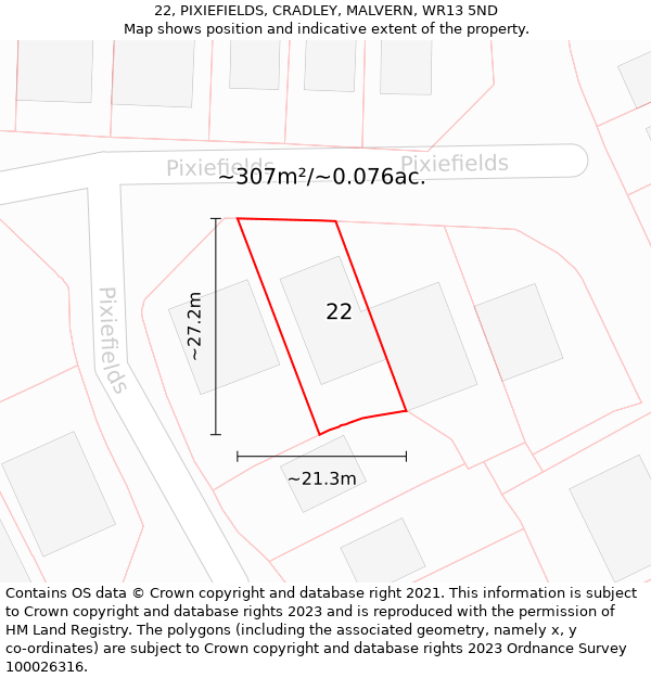 22, PIXIEFIELDS, CRADLEY, MALVERN, WR13 5ND: Plot and title map