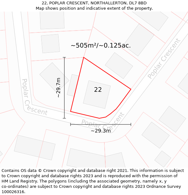 22, POPLAR CRESCENT, NORTHALLERTON, DL7 8BD: Plot and title map