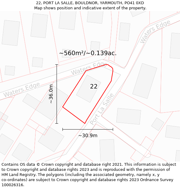 22, PORT LA SALLE, BOULDNOR, YARMOUTH, PO41 0XD: Plot and title map