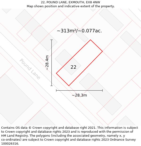 22, POUND LANE, EXMOUTH, EX8 4NW: Plot and title map