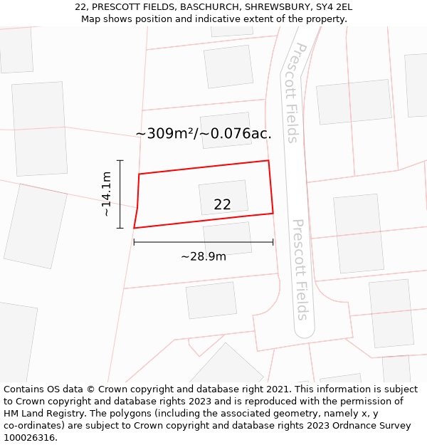 22, PRESCOTT FIELDS, BASCHURCH, SHREWSBURY, SY4 2EL: Plot and title map