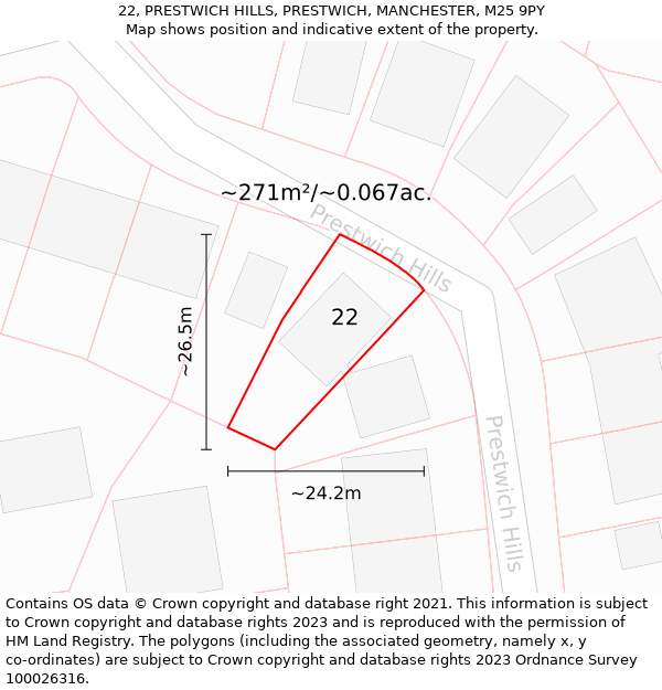 22, PRESTWICH HILLS, PRESTWICH, MANCHESTER, M25 9PY: Plot and title map