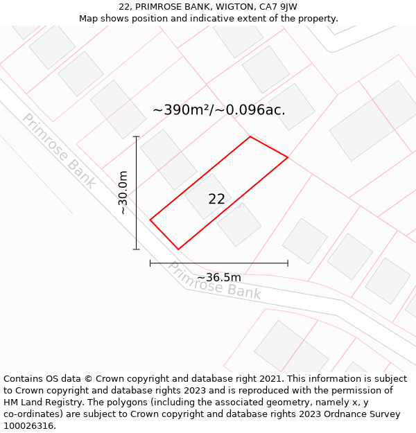 22, PRIMROSE BANK, WIGTON, CA7 9JW: Plot and title map