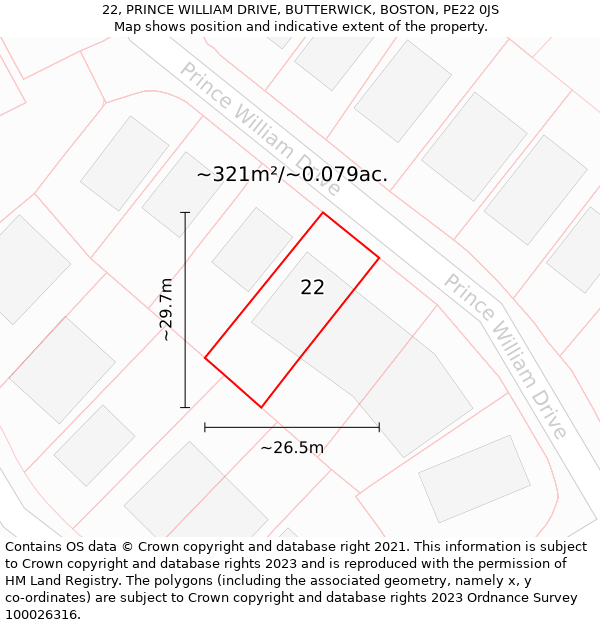 22, PRINCE WILLIAM DRIVE, BUTTERWICK, BOSTON, PE22 0JS: Plot and title map