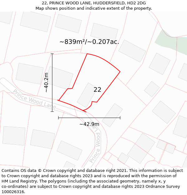 22, PRINCE WOOD LANE, HUDDERSFIELD, HD2 2DG: Plot and title map