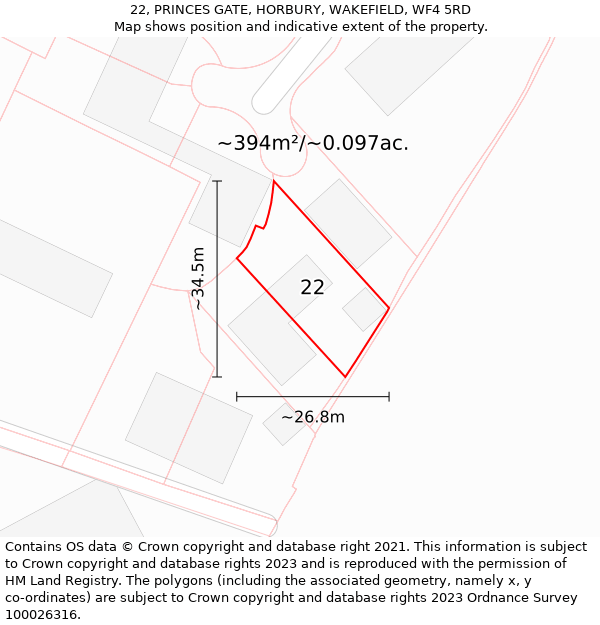 22, PRINCES GATE, HORBURY, WAKEFIELD, WF4 5RD: Plot and title map