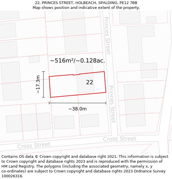 22, PRINCES STREET, HOLBEACH, SPALDING, PE12 7BB: Plot and title map