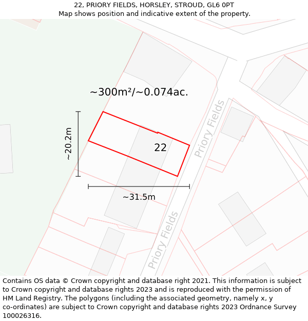 22, PRIORY FIELDS, HORSLEY, STROUD, GL6 0PT: Plot and title map