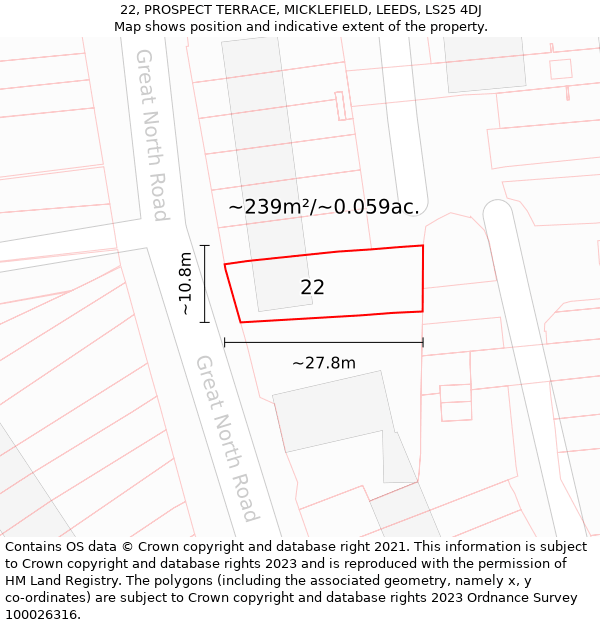 22, PROSPECT TERRACE, MICKLEFIELD, LEEDS, LS25 4DJ: Plot and title map