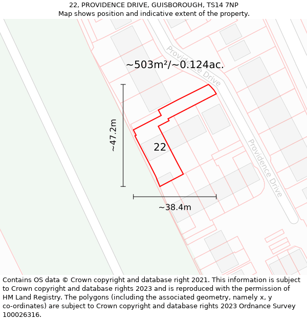 22, PROVIDENCE DRIVE, GUISBOROUGH, TS14 7NP: Plot and title map