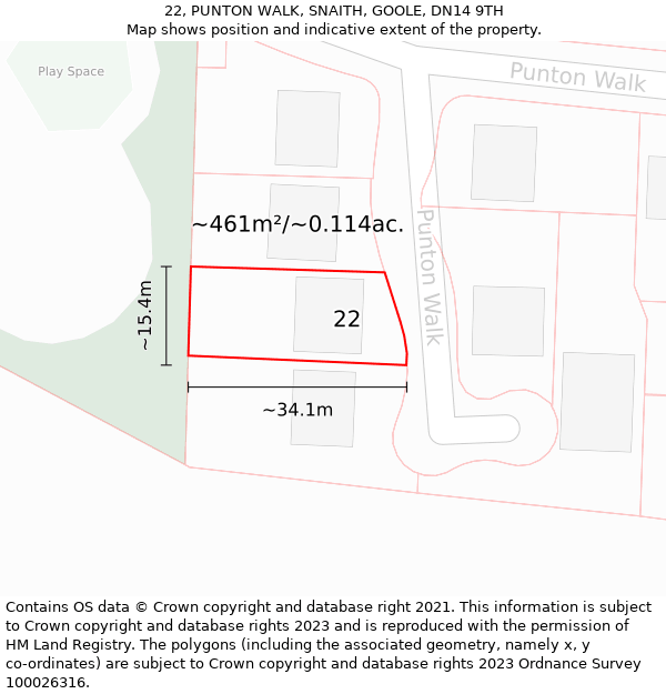 22, PUNTON WALK, SNAITH, GOOLE, DN14 9TH: Plot and title map