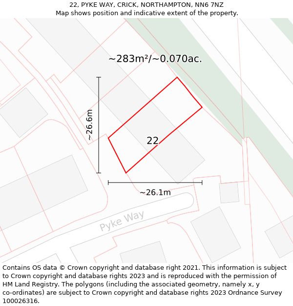 22, PYKE WAY, CRICK, NORTHAMPTON, NN6 7NZ: Plot and title map