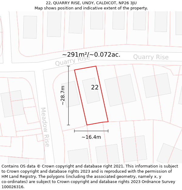 22, QUARRY RISE, UNDY, CALDICOT, NP26 3JU: Plot and title map