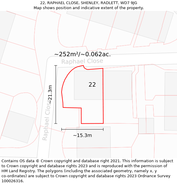 22, RAPHAEL CLOSE, SHENLEY, RADLETT, WD7 9JG: Plot and title map