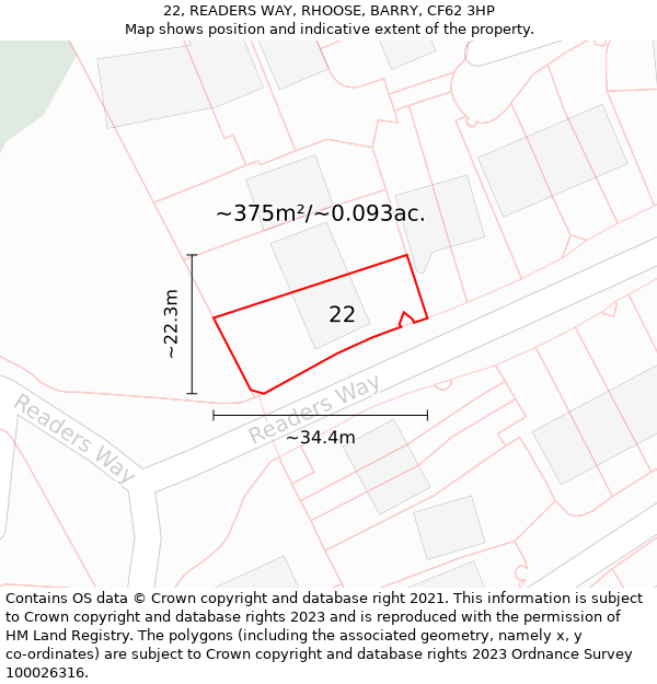 22, READERS WAY, RHOOSE, BARRY, CF62 3HP: Plot and title map