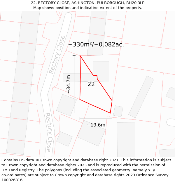 22, RECTORY CLOSE, ASHINGTON, PULBOROUGH, RH20 3LP: Plot and title map