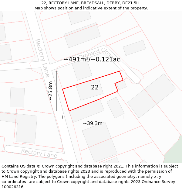 22, RECTORY LANE, BREADSALL, DERBY, DE21 5LL: Plot and title map