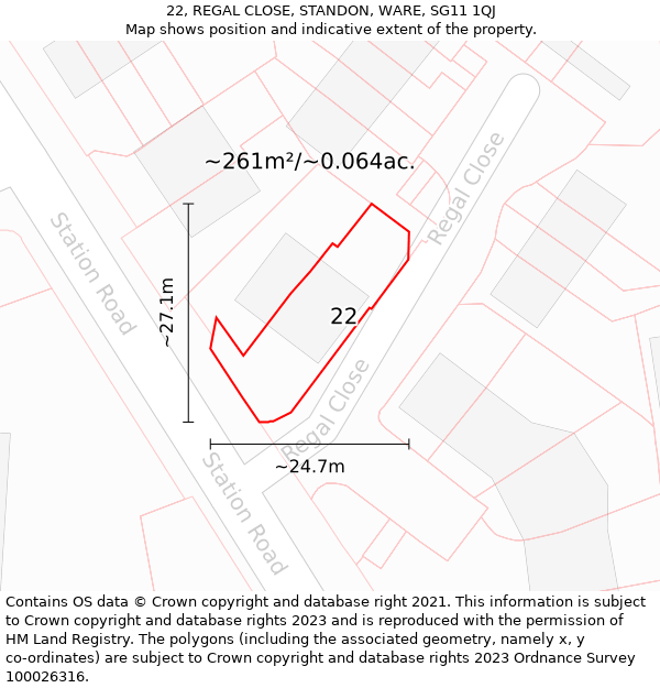 22, REGAL CLOSE, STANDON, WARE, SG11 1QJ: Plot and title map