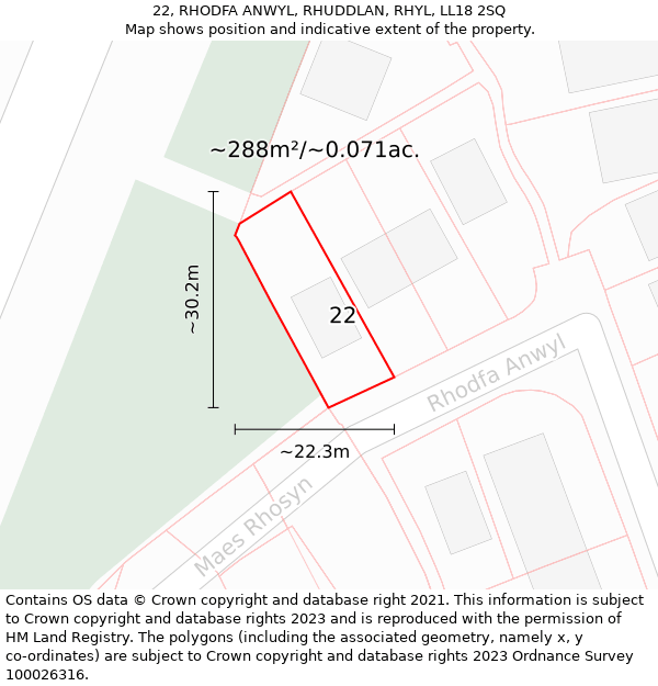 22, RHODFA ANWYL, RHUDDLAN, RHYL, LL18 2SQ: Plot and title map