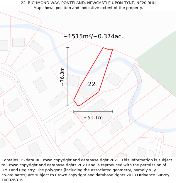 22, RICHMOND WAY, PONTELAND, NEWCASTLE UPON TYNE, NE20 9HU: Plot and title map