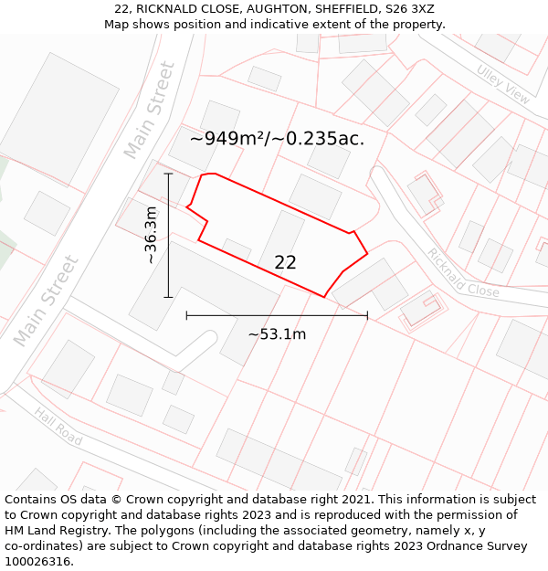 22, RICKNALD CLOSE, AUGHTON, SHEFFIELD, S26 3XZ: Plot and title map