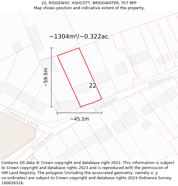 22, RIDGEWAY, ASHCOTT, BRIDGWATER, TA7 9PP: Plot and title map