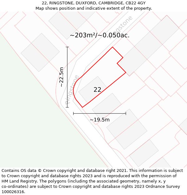 22, RINGSTONE, DUXFORD, CAMBRIDGE, CB22 4GY: Plot and title map