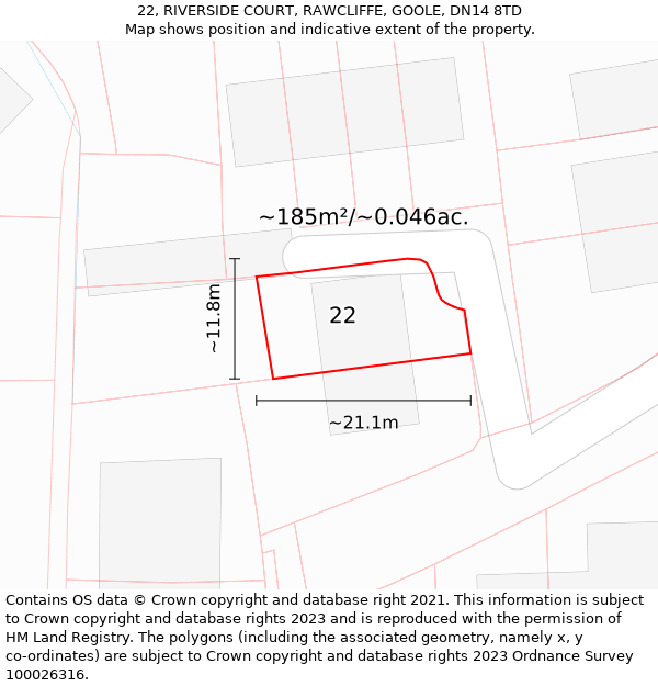 22, RIVERSIDE COURT, RAWCLIFFE, GOOLE, DN14 8TD: Plot and title map